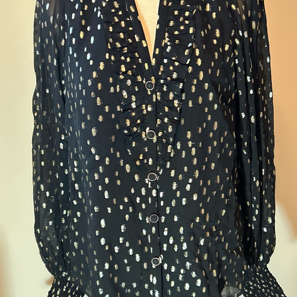 Lilly Pulitzer Rowe Long Sleeve Black/Metallic Viscose Blouse Medium NWT